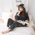 thumbnail image 4 of Conjunto de Pijama de franela gruesa para mujer, ropa de dormir de dos piezas con capucha de oso encantador, camisón largo lindo, Invierno, 4 of 5