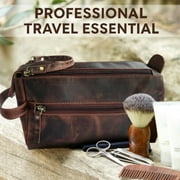 Leather Toiletry Bag for Men & Women - Shaving Dopp Kit Travel Case Cosmetic Makeup Wash Bag by Rustic Town