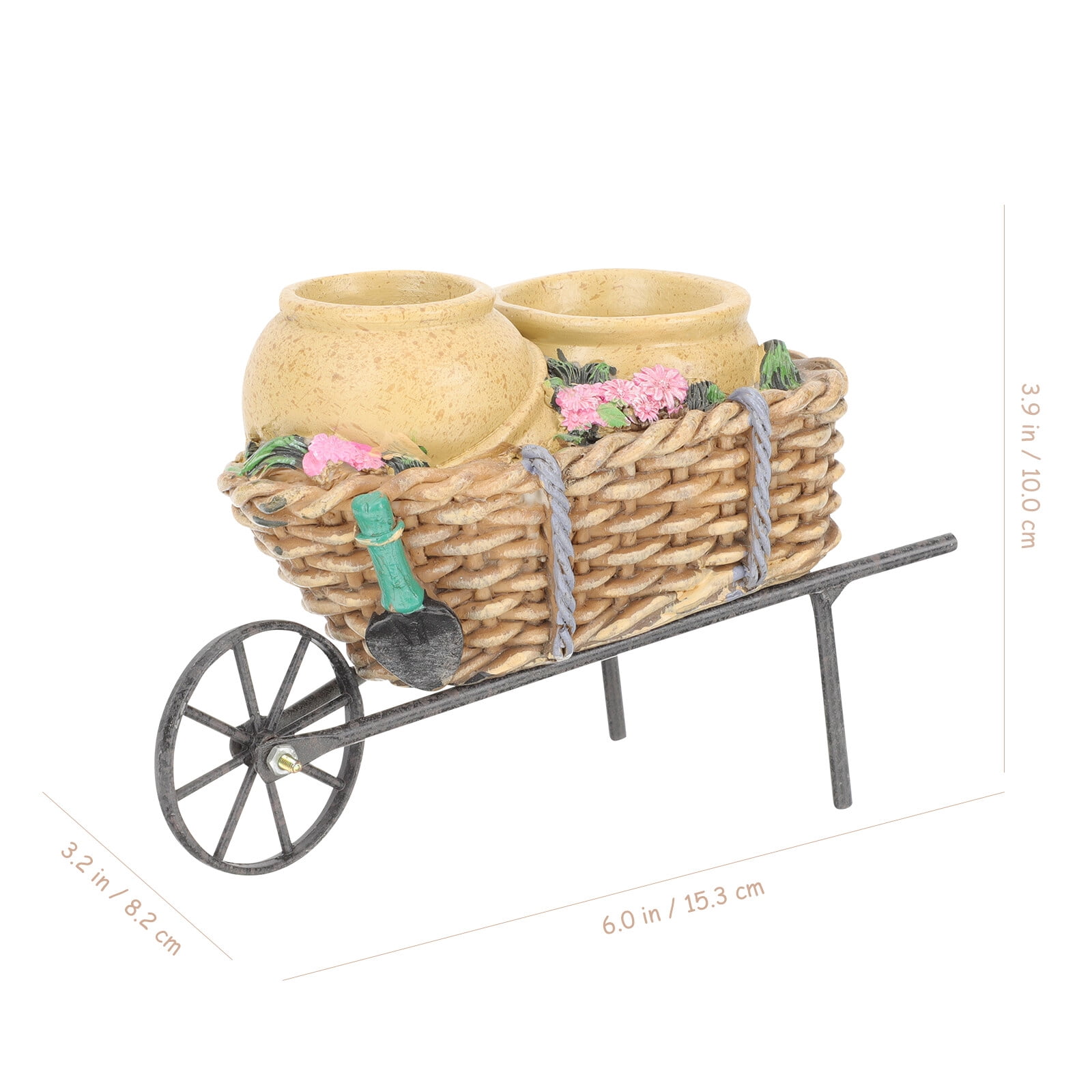 YSNOOWE Elegant Khaki Resin Plant Pot with Iron Cart for Indoor Decor 2Pcs