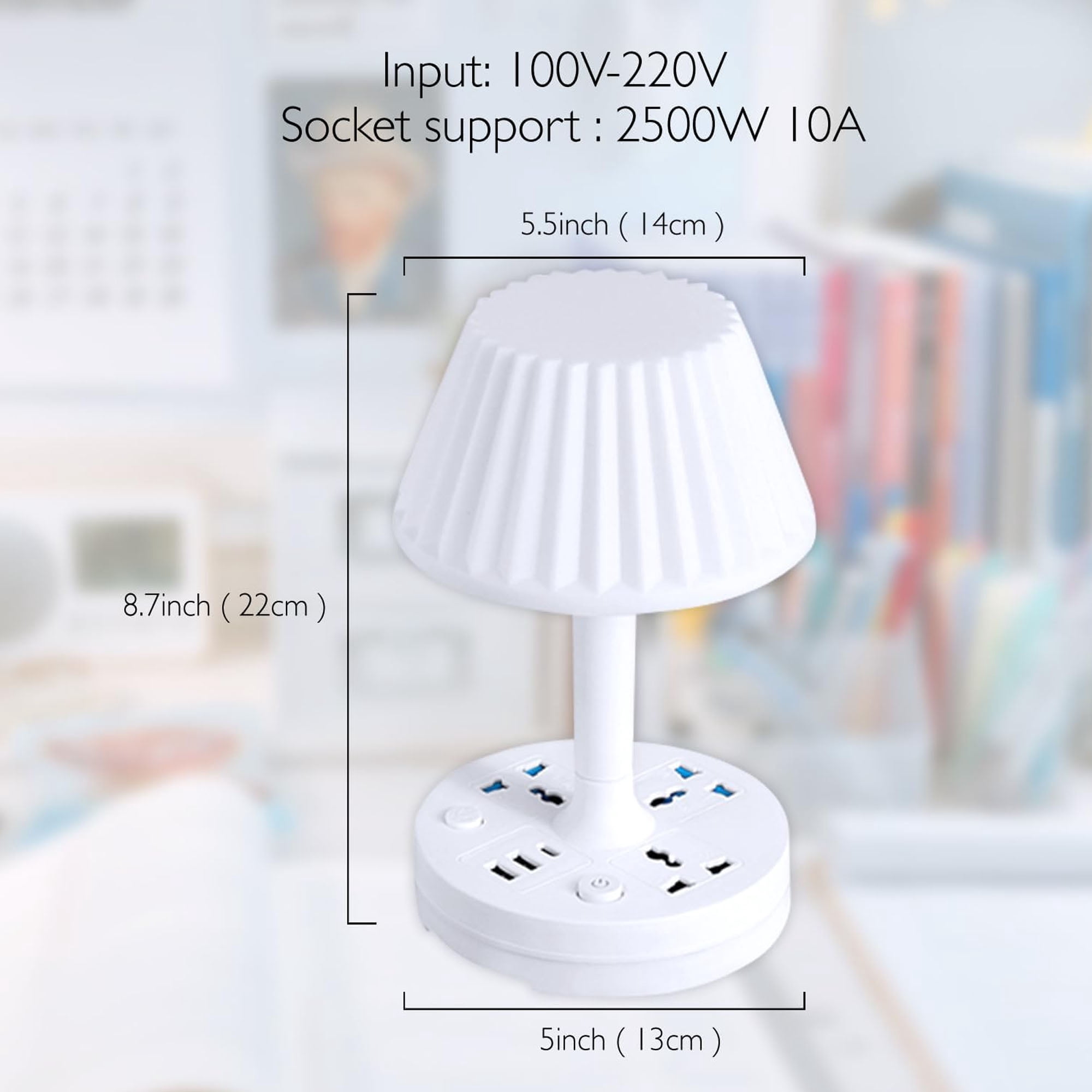 Socket Table Lamp Power Strip, AC Outlets + USB Charging Ports, All-in-one Design Multiple Functions Dimmable Small Reading Desk Lamp , Eye Care LED Nightstand Light for Home Office Dorm Bedside