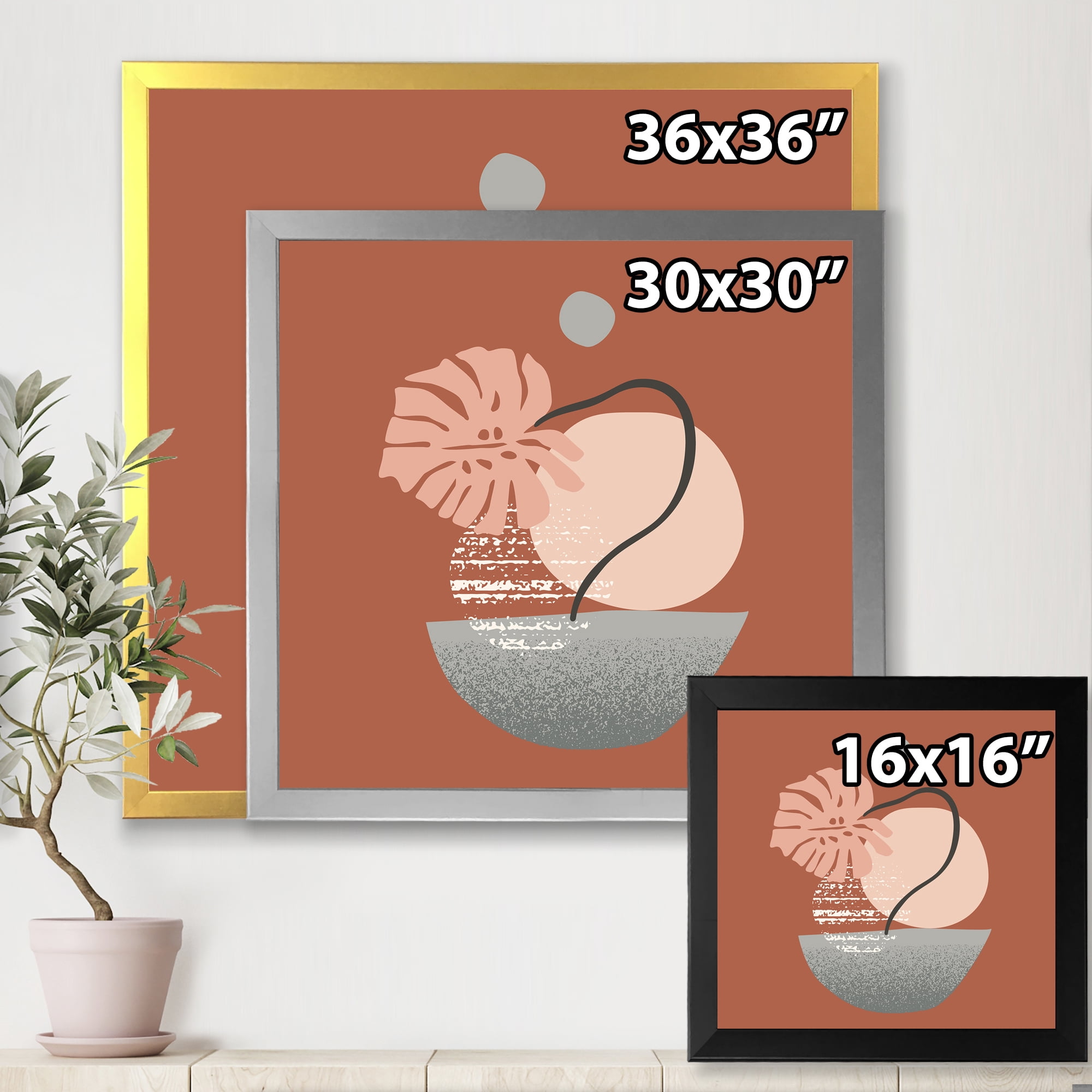Designart 'Abstract Geometry Shapes and Tropical Palm Leaf IV' Modern Framed Art Print