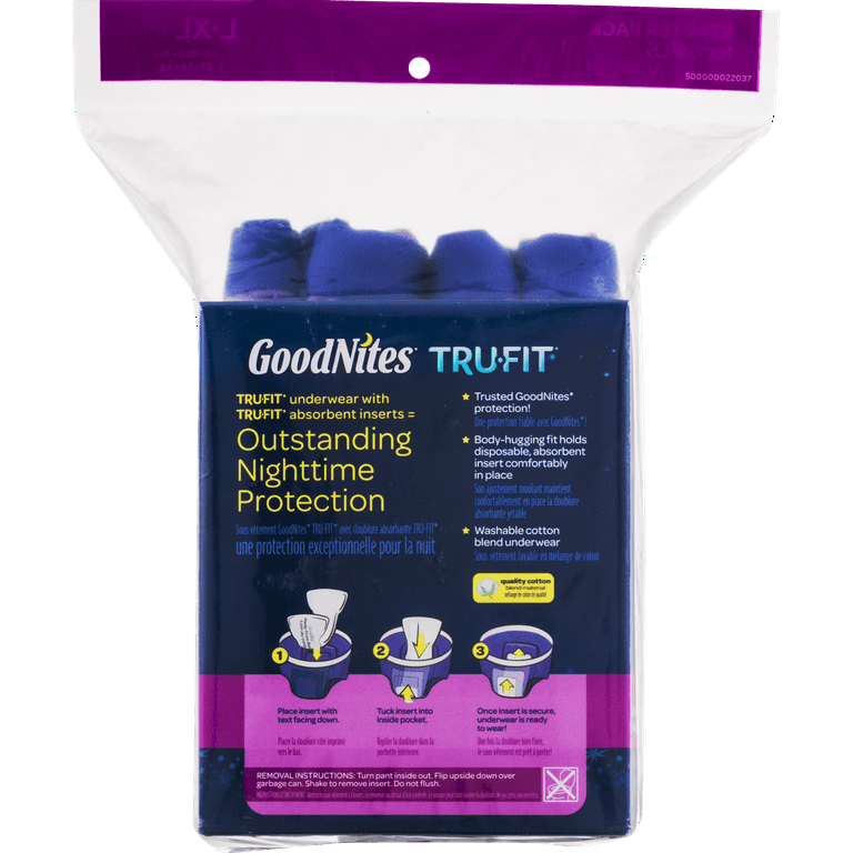 GoodNites TRU-FIT Bedwetting Underwear for Girls, Starter Kit (2 Pants + 5  Inserts), Size Small/Medium : : Baby