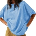thumbnail image 3 of LANGWYQU Summer Oversize Women Short Sleeved Loose Casual Shirt Tops, 3 of 5