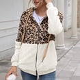 thumbnail image 2 of WREESH Womens Casual Double Fuzzy Sweatshirt Faux Fleece Zip Up Pullover Hoodies Coat Leopard Outwear with Pockets White, 2 of 4