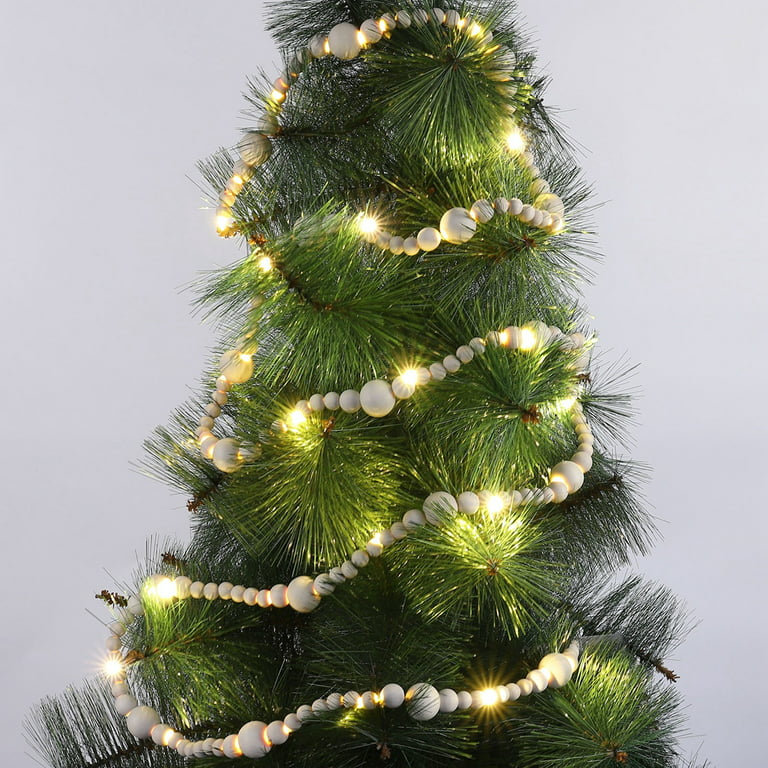 Clearance Sales!Christmas Wood Bead Garland, 7 FT LED Lighted Boho