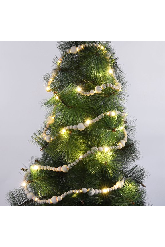 7ft Christmas String Light With Wooden Bead,Xmas tree Decoration,Waterproof Battery Operated Warm White Light For Christmas Home Wall Store Party Wedding Fireplace Indoor Outdoor Bohemian Home Decor