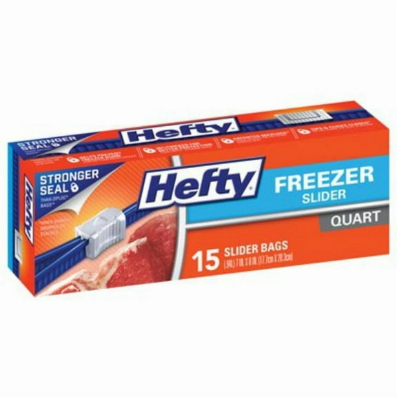 Hefty R82216 Slider Freezer Bag with Maxlock Track Design, Quart, 15-Count