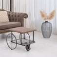 thumbnail image 2 of Vintiquewise Industrial Wagon Style Coffee Table with Rustic Wood Top Large Spoke Rolling Wheels Mesh Shelf Functional End Table and Magazine Holder for Living Room Lounge Office Den or Home Bar, 2 of 7