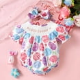 thumbnail image 2 of Easter Toddler Girl Outfit Girls Short Sleeve Easter Cartoon Prints Romper Bodysuits Headbands Set My First Easter Pink 6 Months-12 Months, 2 of 6