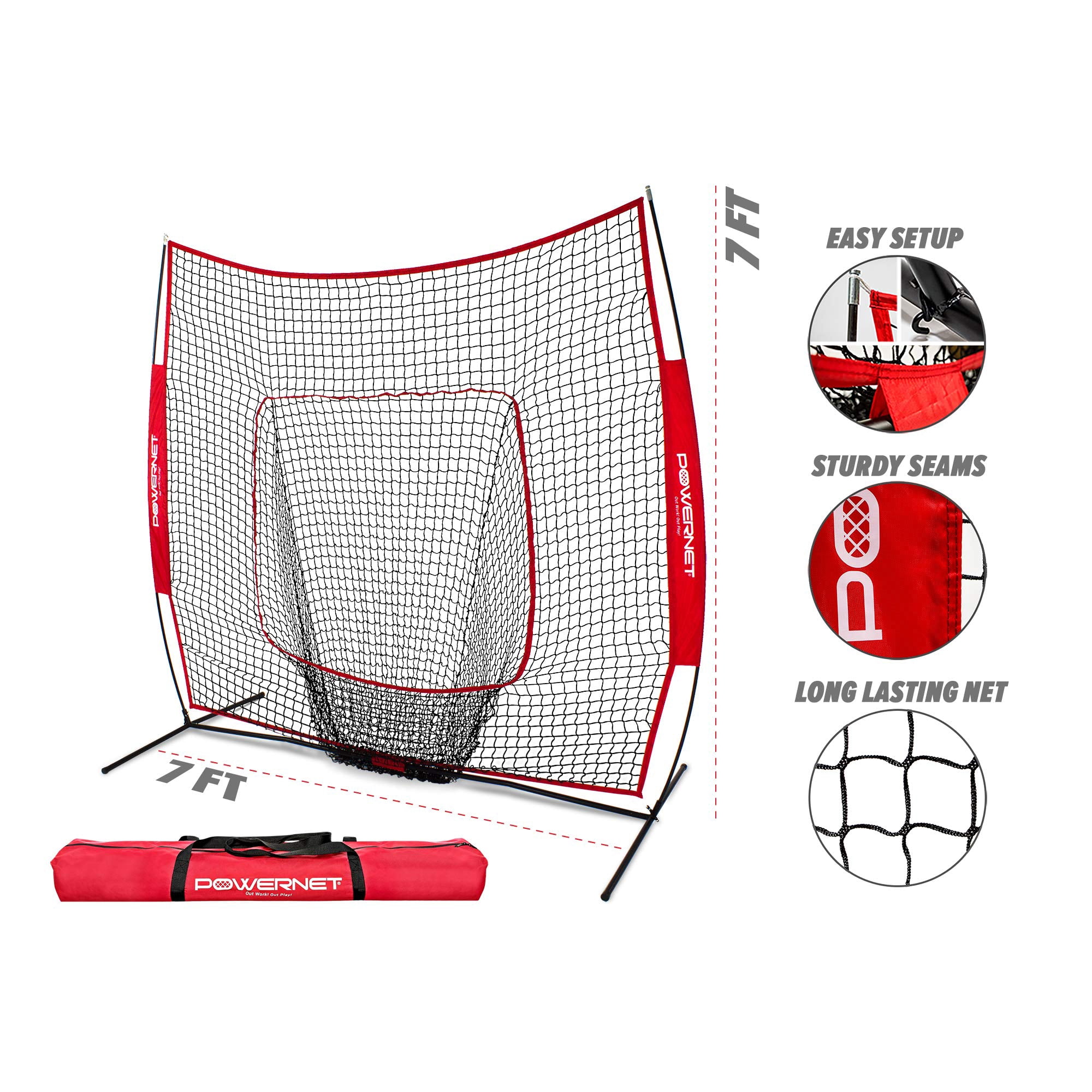 PowerNet Baseball and Softball Practice Net 7 x 7 with Bow Frame & Carry Bag