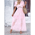 thumbnail image 4 of Women'S V Neck Short Sleeve Floral Lace Wedding Dress Bridesmaid Cocktail Party Maxi Dress Pink M, 4 of 7
