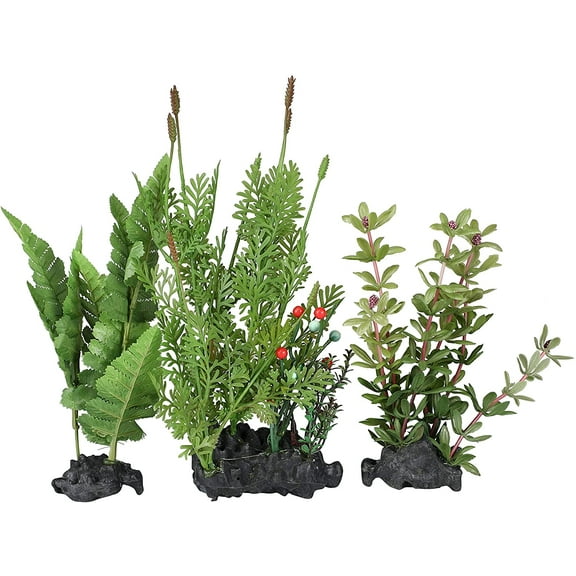 CNZ 3Pcs Assorted Lifelike Green Aquarium Plastic Plant Decoration