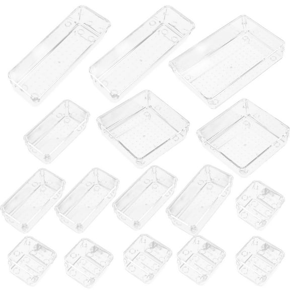 MERRYHAPY 16-Piece Transparent Plastic Drawer Organizers for Cosmetics, Jewelry, and Small Accessories Storage