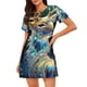 thumbnail image 1 of Easygdp Colorful Stained Glass Deer Camisón de manga corta para mujer, informal, estampado, 1 of 6