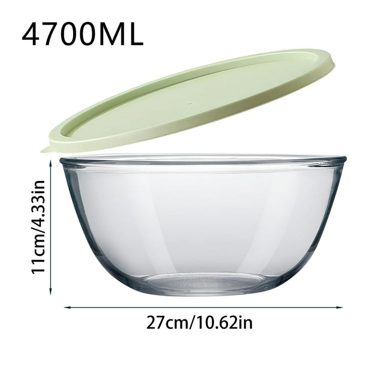 Quart Glass Mixing Bowl with Lid, Extra Large Clear Salad