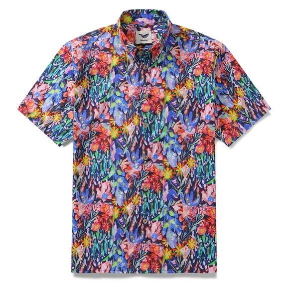 YIUME 1930s Hawaiian Shirt For Men Floral Canvas Cotton Button-down Short Sleeve Camp Shirt