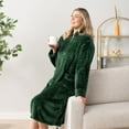 thumbnail image 4 of PAVILIA Womens Housecoat Zip Robe, Sherpa Zip Up Front Robe Bathrobe, Fuzzy Warm Zipper House Coat Lounger for Women Ladies Elderly with Pockets, Fluffy Fleece Long - Emerald Green (Large/X-Large), 4 of 10