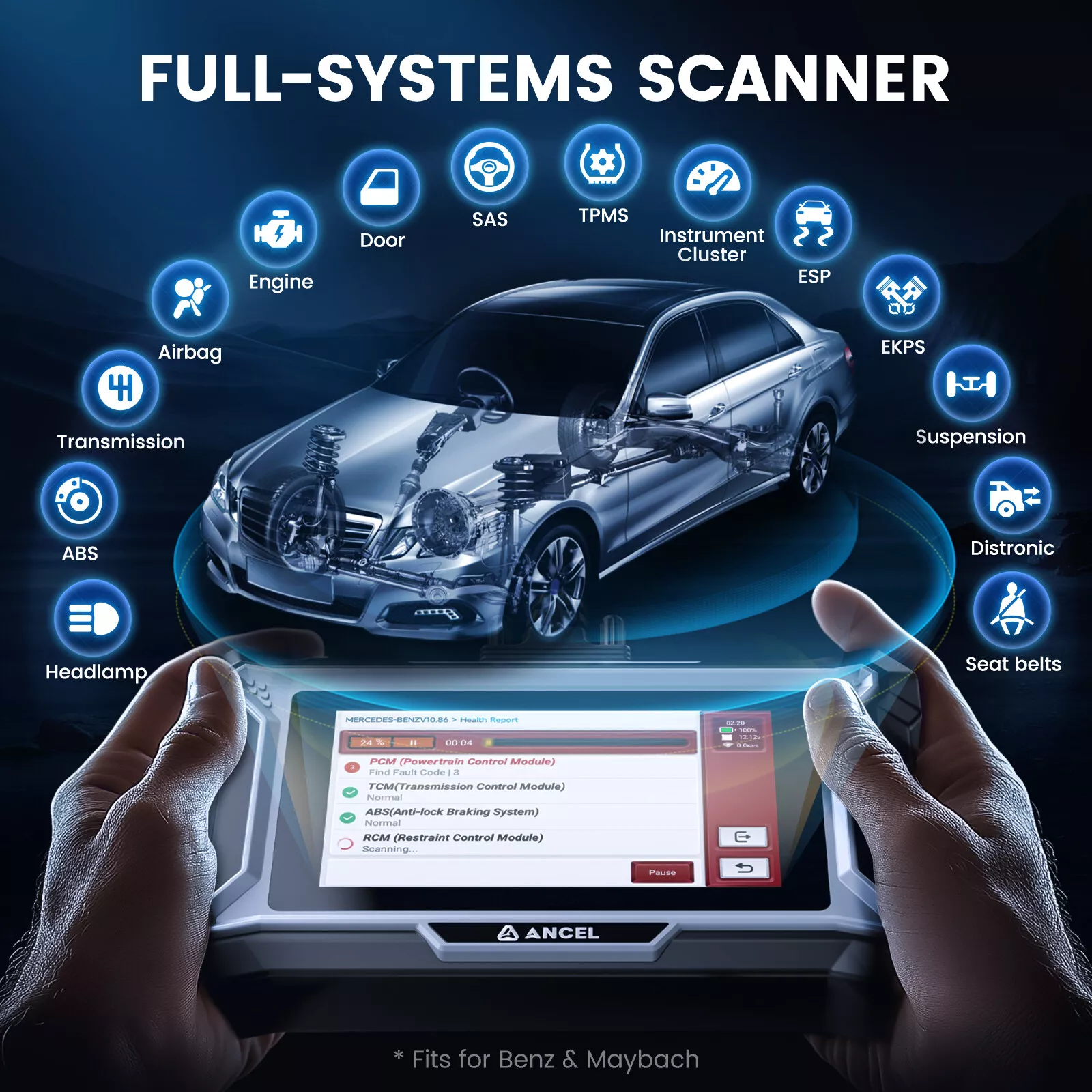 ANCEL OBD2 Scanner Diagnostic Tool for Benz Maybach, Full System Bidirectional Scan Tool with 30+ Resets, ABS Bleeding, Gearbox Learn, Battery Match, SAS, Oil Reset, AutoVin, Lifetime Free Update