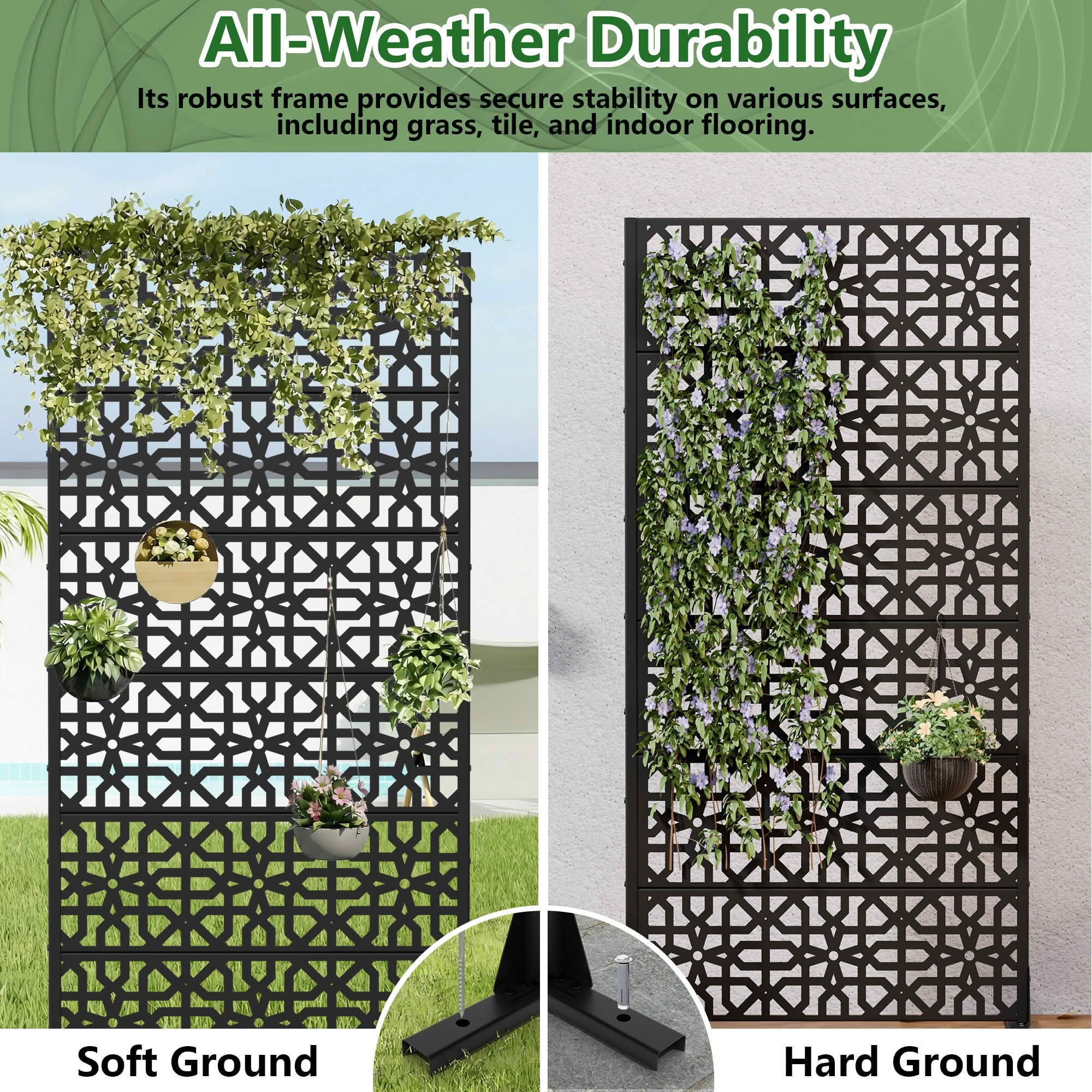 MAYEERTY 72x35x16 Inch Black Perilla Rectangular Galvanized Steel Privacy Screen, 6 Piece Set for Outdoor Garden