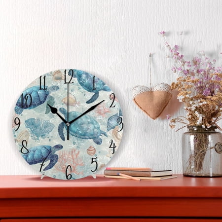 10 Quartz Indoor Wall Clock Silent Mechanism / Deep Green Sea Turtles