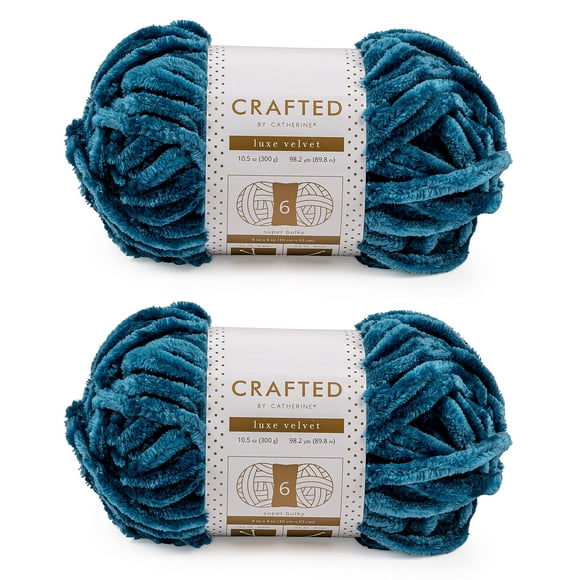 Crafted By Catherine Luxe Velvet Solid Yarn - 2 Pack (98 Yards Each Skein), Dark Teal, Gauge 6 Super Bulky