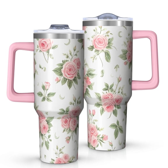 OBREWU Pioneer Flower Tumbler with Handle and Lid,Pioneer Flower 40oz Double Wall Vacuum Insulated Tumbler,Cups Gift for Women and Men