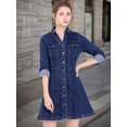 thumbnail image 2 of Vestido De Mezclilla Informal De Manga Larga Con Cuello Enrollado Y Botones De Mezclilla Para Mujer Azul profundo S, 2 of 6