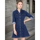 thumbnail image 2 of Vestido De Mezclilla Informal De Manga Larga Con Cuello Enrollado Y Botones De Mezclilla Para Mujer Azul profundo S, 2 of 6