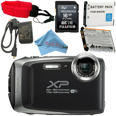 Fujifilm FinePix XP130 Digital Camera (Silver) #600019824 + Camera Floating Strap + EN-EL10 Replacement Lithium Ion Battery + MicroFiber Cloth (Best Small Waterproof Digital Camera)