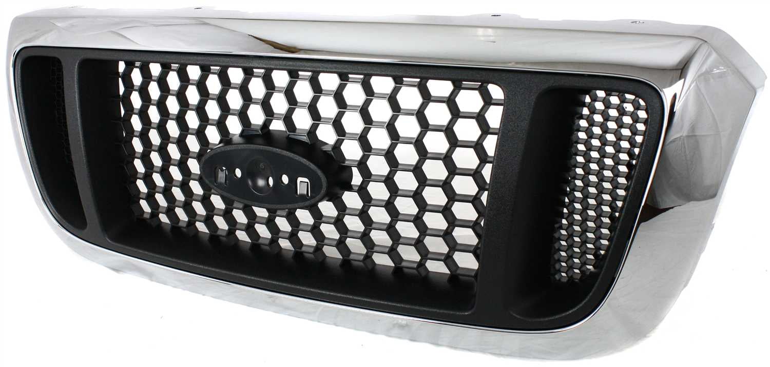 Grille Assembly Compatible With 2004-2005 Ford Ranger Extended Cab Pickup Standard Chrome Shell with Painted Silver Insert