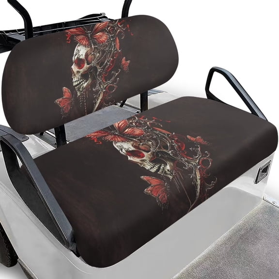 chaqlin Skull Butterfly Golf Cart Towel Seat Cover Non-Slip Breathable Golf Cart Cushion Cover and Backrest Cover 2 Pack Golfcart Accessory