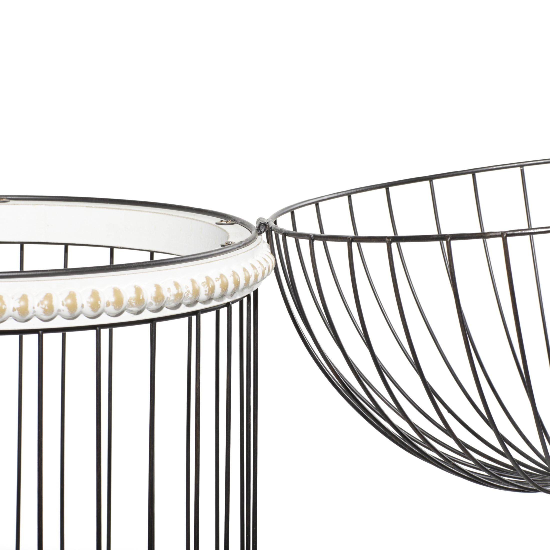 DecMode Bird Indoor Outdoor Turned Beaded Wood Birdcage with Black Metal Wire Frame