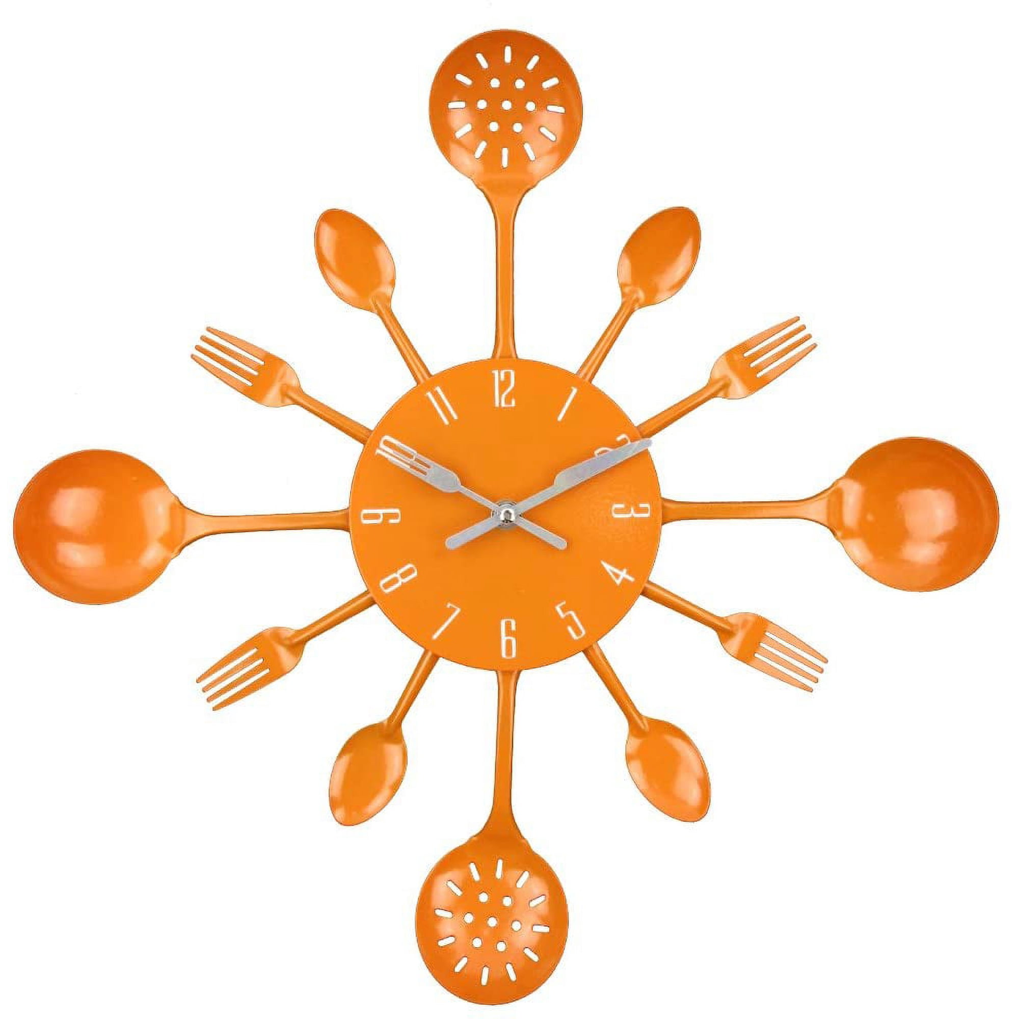 16 Inch Metal Cutlery Wall Clock Silent Non-Ticking, Large Spoon & Fork Design Kitchen Clock, Antique Vintage Style Wall Watch for Home Decor, Unique Decorative Art for Kitchen, Restaurant, Bedroom