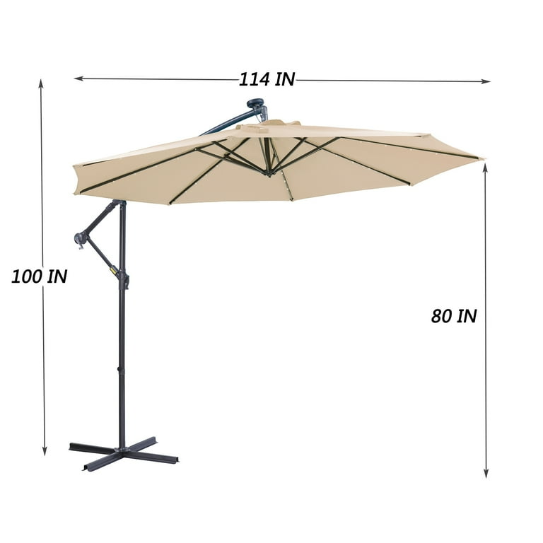 10FT Solar LED Patio Umbrella with Crank, Cantilever and 10FT Solar LED Patio Umbrella with Crank, Cantilever and