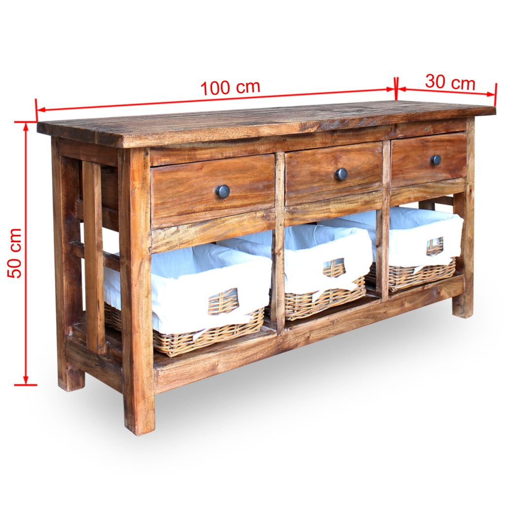 Kepooman Modern Solid Reclaimed Wood TV Stand Console Table with Rattan Baskets for Living Room, Brown Kepooman Modern Solid Reclaimed Wood TV Stand Console Table with Rattan Baskets for Living Room, Brown