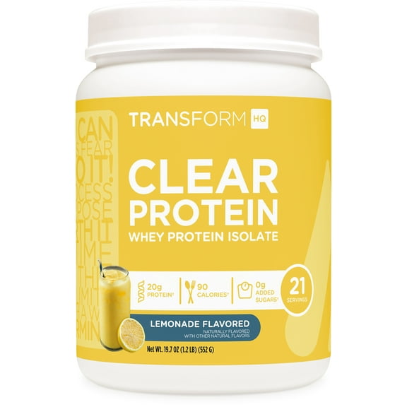 TransformHQ Clear Whey Protein Isolate (WPI) (Lemonade Flavored) 21 Servings - 20 Grams Protein Per Serving