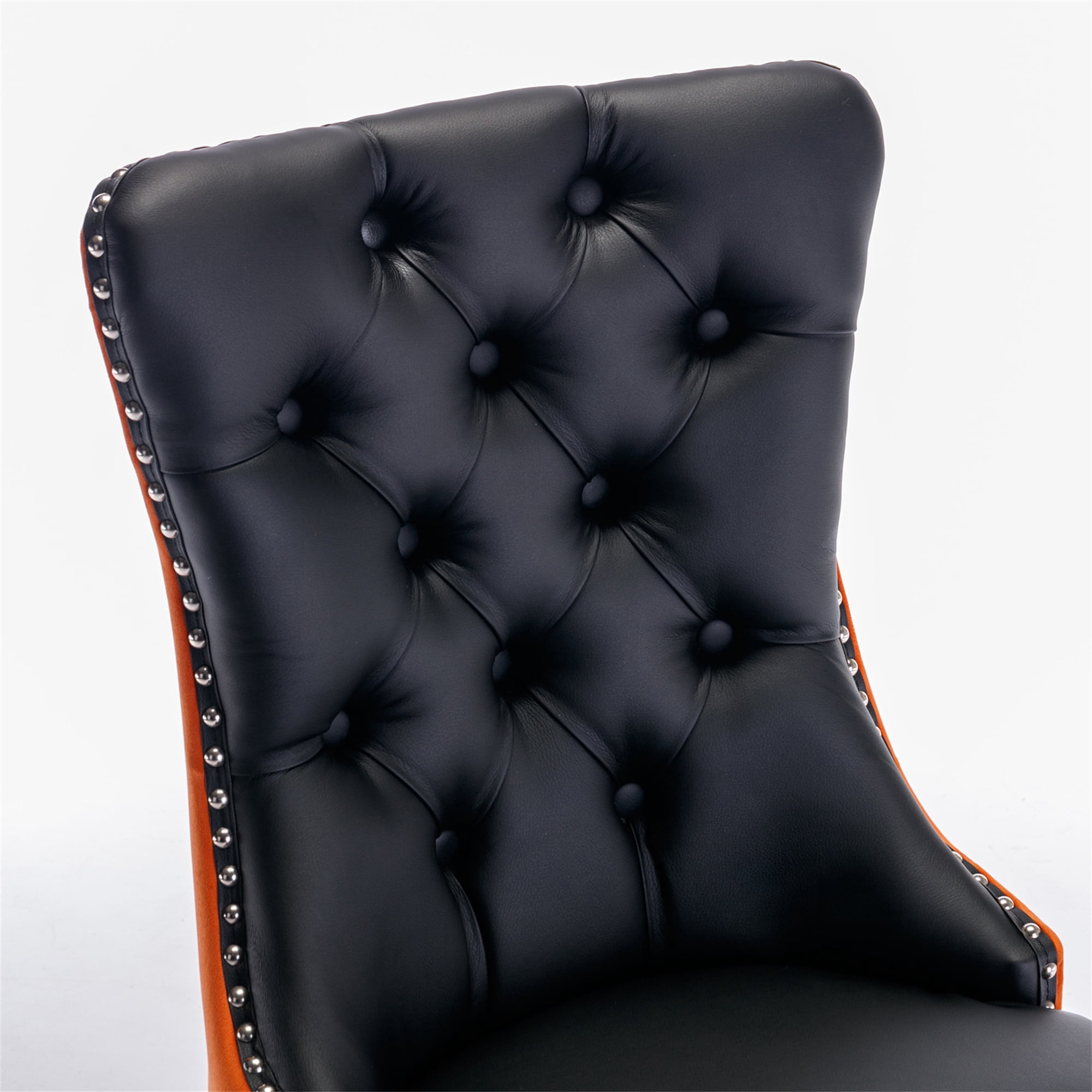 Miniyam Dining Chair Set of 2, High-end Tufted Contemporary PU and Velvet Upholstered, Black+Orange