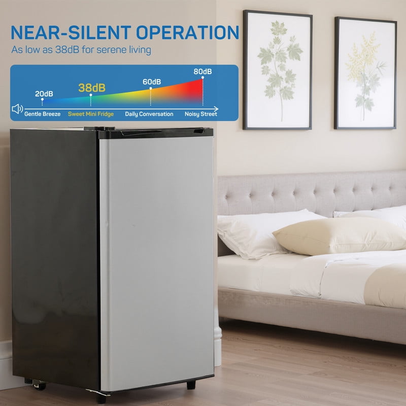 Sybels 3.2 Cu.Ft Mini Fridge with Freezer, Compact Single Door, Adjustable Thermostat & Low Noise, Perfect for Bedroom, Dorm, Office, Black