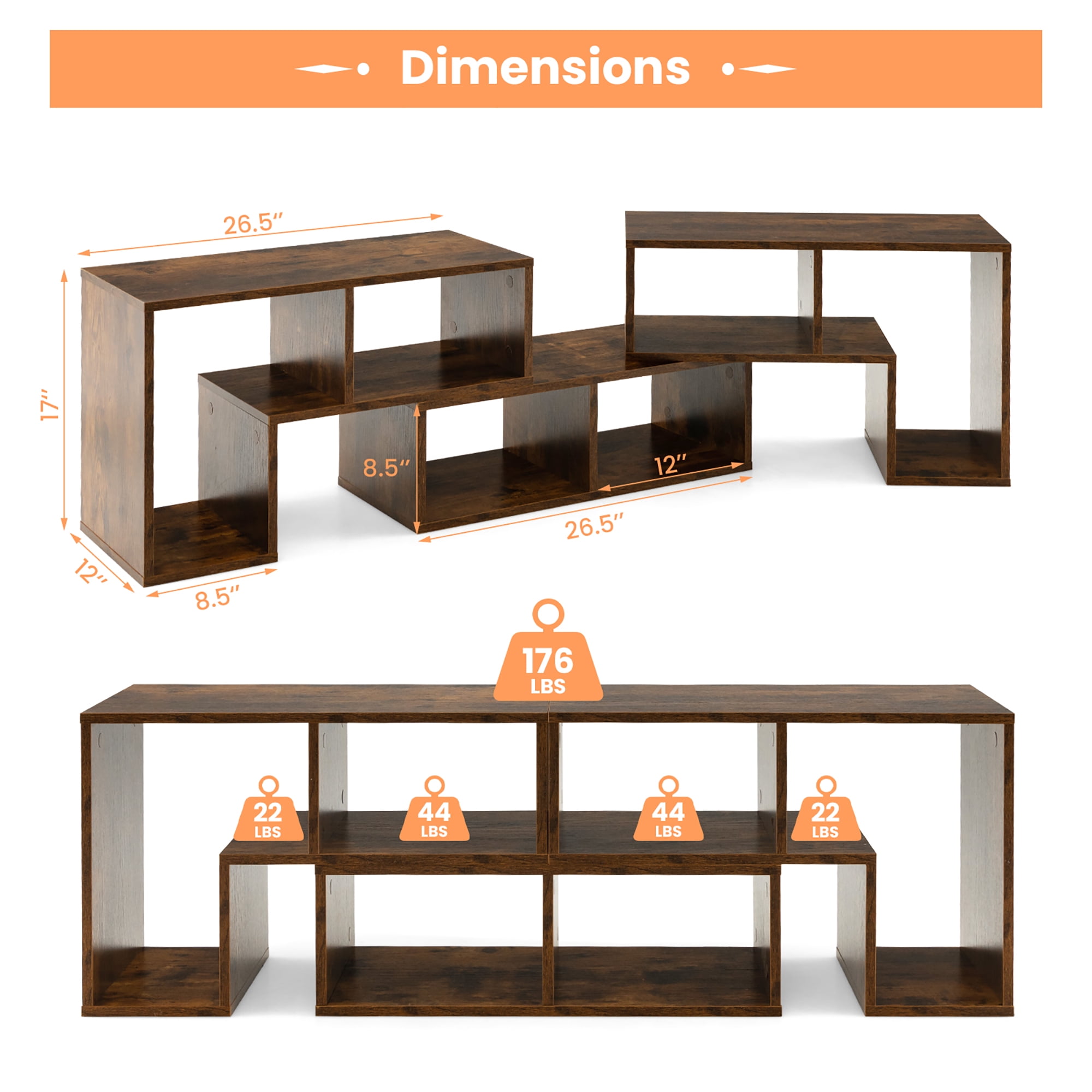 Costway 3 Pieces TV Console Stand Modern Entertainment Center Storage Bookcase Brown