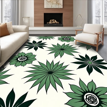 ODIKA 4'x6' Machine Washable Non-Slip Area Rug, Funky Succulent Avant Garde Modern Eclectic Vibrant High Traffic Rug, Green, 427023