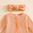thumbnail image 4 of NOLDARES Newborn Baby Girls Smocked Romper Preemie Long Sleeve Jumpsuit Going Home Outfit with Bow Headband,A1130-Orange, 4 of 5