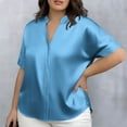 thumbnail image 2 of Rvasteizo Womens Summer Short Sleeve V Neck Blouses Shirts Solid Color Plus Size Satin Fabric Casual Loose Top, 2 of 5