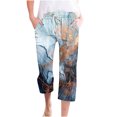 thumbnail image 2 of QATAINLAV Capri Pants for Women Casual Summer Marble Print Linen Cropped Pants Drawstring High Waist Straight Leg Capris Lounge Trousers Navy XL Ropa de Verano Para Mujer, 2 of 5