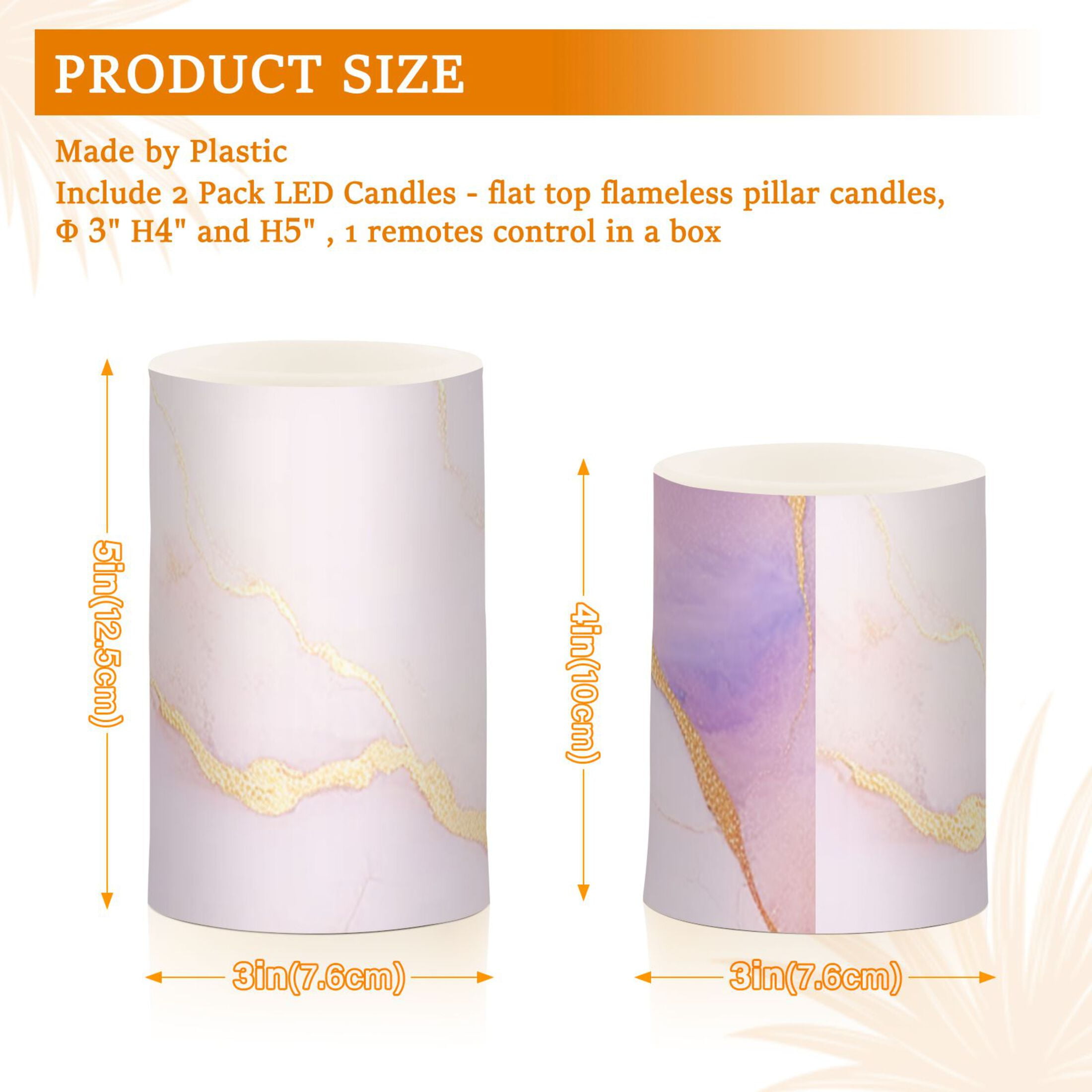 Light Pink Gold Marble Flickering Flameless LED Candles set of 2 Battery Operated 18-Key Remotes Timer Halloween Fall Decor D3''xH4''5''