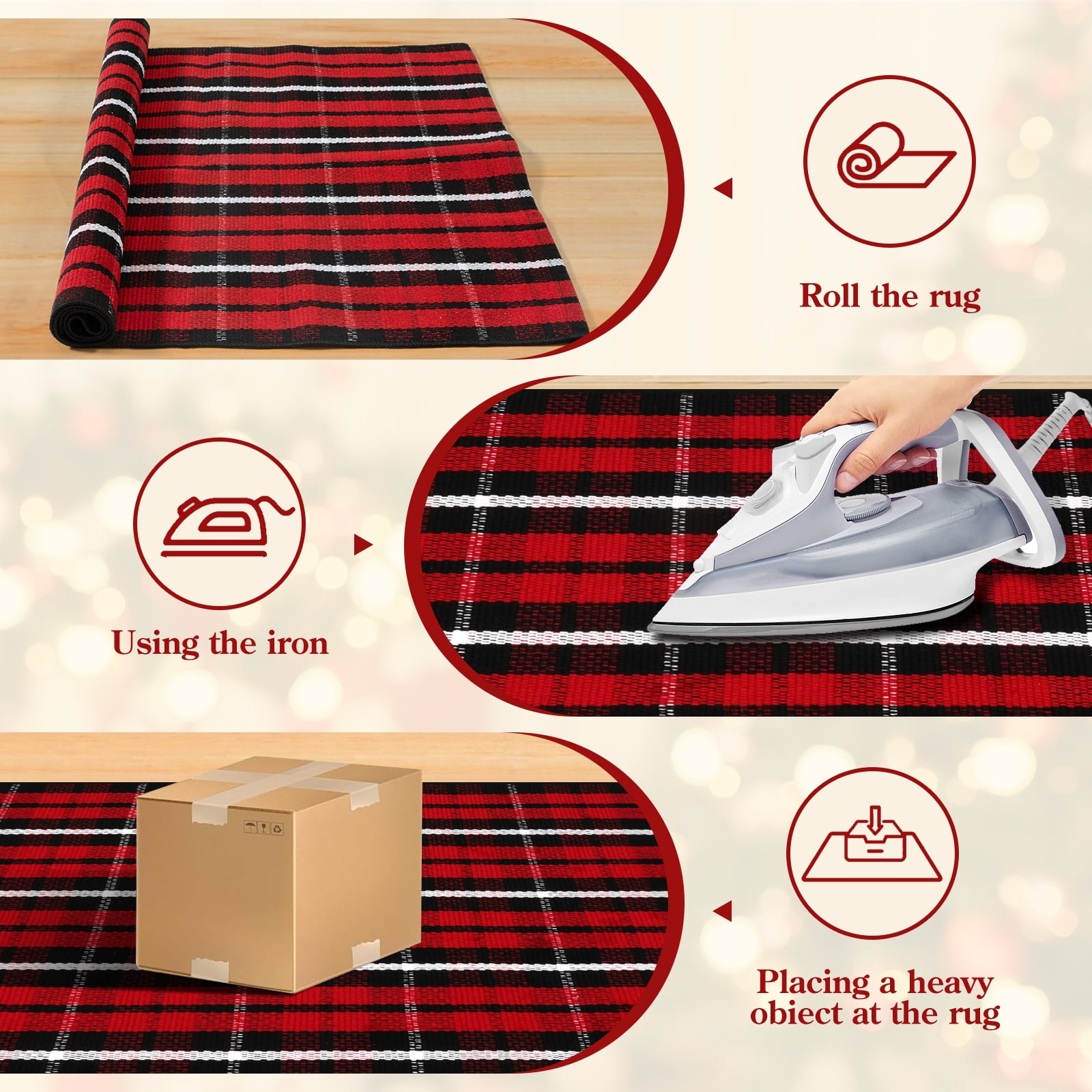 RUG ROBOT Buffalo Plaid Area Rug 27.5"x43", Washable Christmas Door Mat Indoor Outdoor Entrance Rug, Checkered Layering Rug for Kitchen Home Decor, Reversible Front Porch Rug, Red and Black/White