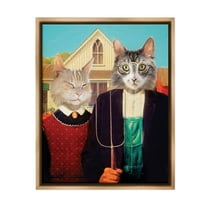 Stupell Industries Funny Classic Cat Painting Animals & Insects Painting Brown Floater Framed Canvas Art Print Wall Art, 25 x 31