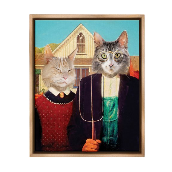 Stupell Industries Funny Classic Cat Painting Animals & Insects Painting Brown Floater Framed Canvas Art Print Wall Art, 25 x 31