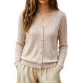 thumbnail image 4 of Cute Sweaters Women's Long Sleeve Cardigan Sweaters Button Up V Neck Knit Tops Teacher Outfits Layering Pullover Tops Work Sweaters for Women office Fall Tops Business Casual Tops Beige XL, 4 of 5