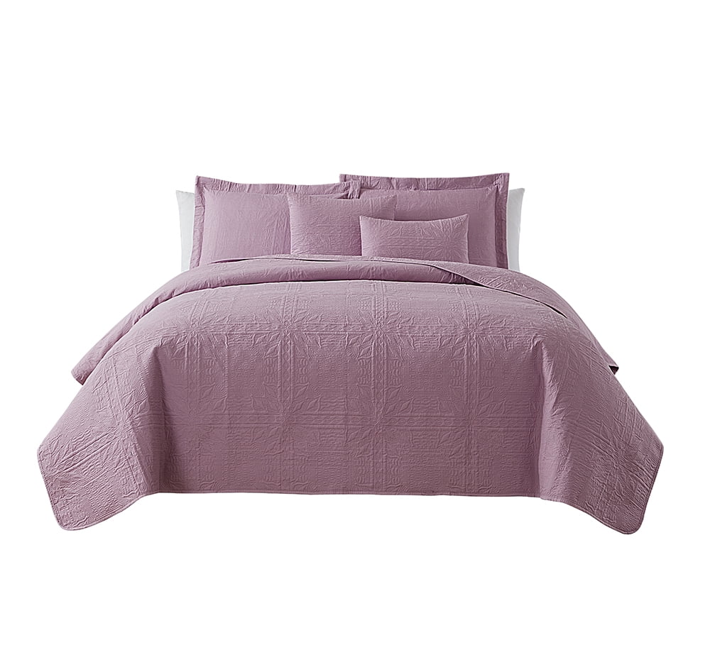 Nestl 4 Piece Quilt Set Twin , Soft Microfiber Lightweight Bedspread Coverlet, Modern Style Ellipse Weave Bed Cover, Lavender Dream