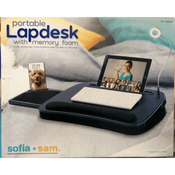 Sofia Sam Portable Lap Desk with Memory Foam with USB Ring Light for 18" Laptop